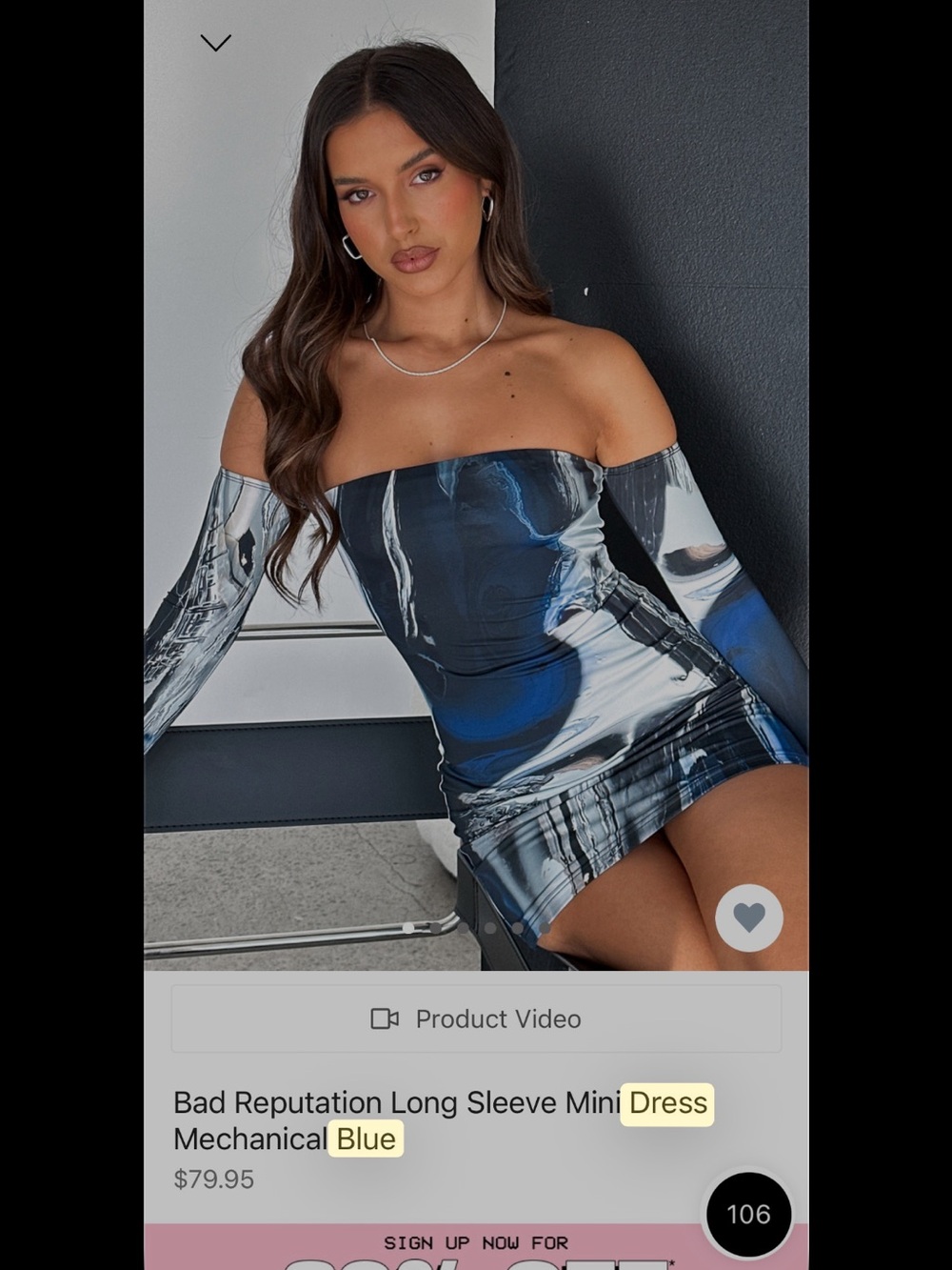 WhiteFox Off-Shoulder Abstract Print Bodycon Dress in Navy and Black - Picture 3 of 3